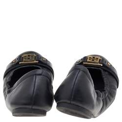 Pre Owned Tory Burch Black Leather Slip on Flats Size 39