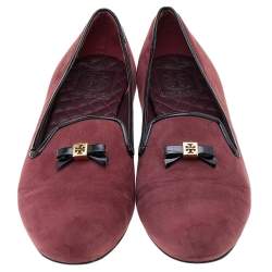 Tory Burch Burgundy Suede Smoking Slippers Size 38.5