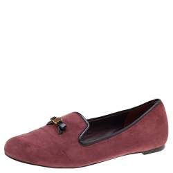 Tory Burch Burgundy Suede Smoking Slippers Size 38.5
