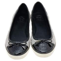 Tory Burch Grey Wool And Patent Leather Flats Size 37.5