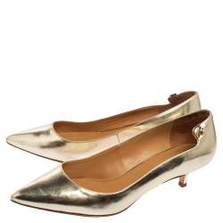 Pre Owned Tory Burch Metallic Gold Leather Pointed Toe Kitten Heel Pumps Size 38