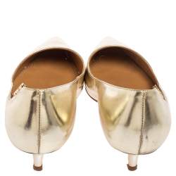 Pre Owned Tory Burch Metallic Gold Leather Pointed Toe Kitten Heel Pumps Size 38