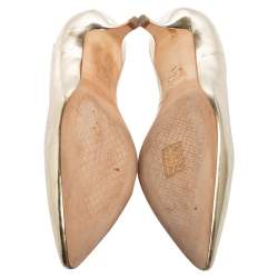 Pre Owned Tory Burch Metallic Gold Leather Pointed Toe Kitten Heel Pumps Size 38