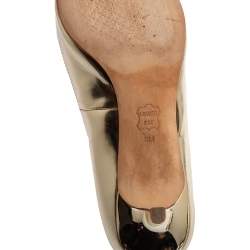 Pre Owned Tory Burch Metallic Gold Leather Pointed Toe Kitten Heel Pumps Size 38