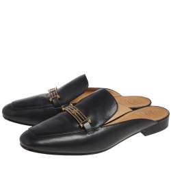 Pre Owned صندل  سلايد توري برش أميليا جلد أسود مقاس 40