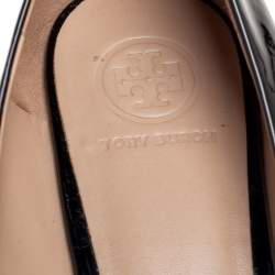 Pre Owned Tory Burch Black Patent Leather Raleigh Buckle Block Heel Pumps Size 39.5