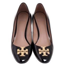 Pre Owned Tory Burch Black Patent Leather Raleigh Buckle Block Heel Pumps Size 39.5