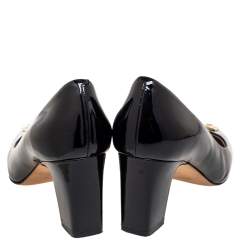 Pre Owned Tory Burch Black Patent Leather Raleigh Buckle Block Heel Pumps Size 39.5