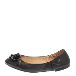 Pre Owned Tory Burch Black Leather Blossom Ballet Flats Size 38.5