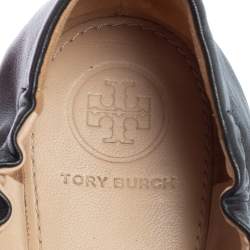 Pre Owned Tory Burch Black Leather Blossom Ballet Flats Size 38.5