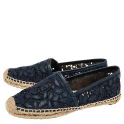 Pre Owned Tory Burch Navy Blue Leather And Net Espadrille Flats Size  36 