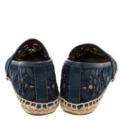 Pre Owned Tory Burch Navy Blue Leather And Net Espadrille Flats Size  36 