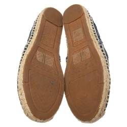 Pre Owned Tory Burch Navy Blue Leather And Net Espadrille Flats Size  36 