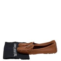 Pre Owned Tory Burch Brown Leather Slip On Loafers Size 38.5