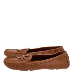 Pre Owned Tory Burch Brown Leather Slip On Loafers Size 38.5