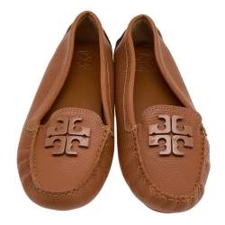 Pre Owned Tory Burch Brown Leather Slip On Loafers Size 38.5