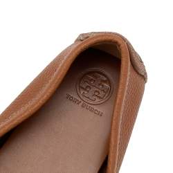 Pre Owned Tory Burch Brown Leather Slip On Loafers Size 38.5