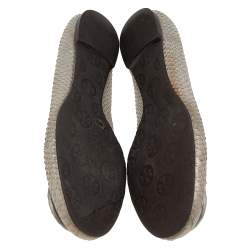 Tory Burch Silver Python Embossed Leather Reva Ballet Flats Size 38.5