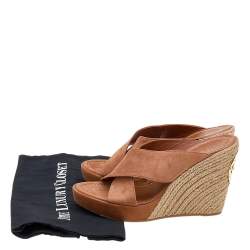 Tory Burch Brown Suede Criss Cross Wedge Platform Slide Sandals Size 39.5