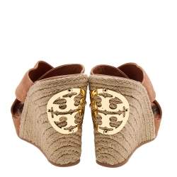 Tory Burch Brown Suede Criss Cross Wedge Platform Slide Sandals Size 39.5