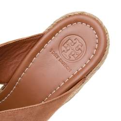 Tory Burch Brown Suede Criss Cross Wedge Platform Slide Sandals Size 39.5