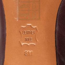 Pre Owned Tory Burch Burgundy Leather Bow Ballet Flats Size 38
