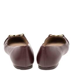 Pre Owned Tory Burch Burgundy Leather Bow Ballet Flats Size 38