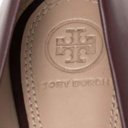 Pre Owned Tory Burch Burgundy Leather Bow Ballet Flats Size 38