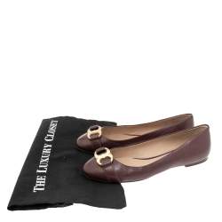 Pre Owned Tory Burch Burgundy Leather Bow Ballet Flats Size 38