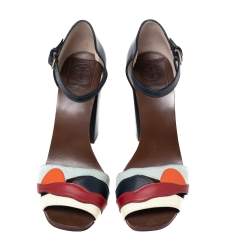 مملوكة مسبقًا Tory Burch Multicolor  Suede And Leather Block Heel Ankle Strap Sandals Size 38