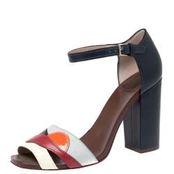 مملوكة مسبقًا Tory Burch Multicolor  Suede And Leather Block Heel Ankle Strap Sandals Size 38