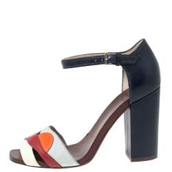 مملوكة مسبقًا Tory Burch Multicolor  Suede And Leather Block Heel Ankle Strap Sandals Size 38