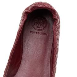 Pre Owned حذاء باليرينا فلات توري برش ميني جلد بني مبطن مق اس 36