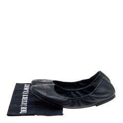 Pre Owned Tory Burch Black Leather Cap Toe Scrunch Ballet Flats Size 40