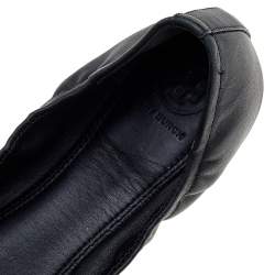 Pre Owned Tory Burch Black Leather Cap Toe Scrunch Ballet Flats Size 40
