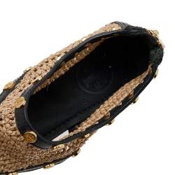 Pre Owned صندل بإصبع توري برش فلات جلد ورافيا أسود/ بيج مقاس 38