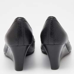 Pre Owned حذاء كعب عالي توري برش أماندا جلد أسود نعل روكي مقدمة مفتوحة مقاس 37.5