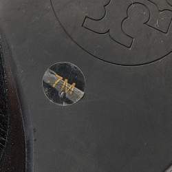 Pre Owned حذاء كعب عالي توري برش أماندا جلد أسود نعل روكي مقدمة مفتوحة مقاس 37.5