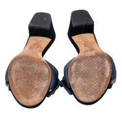 Pre Owned صندل سلايد توري برش ساتان أزرق كحلي مزخرف مقاس 38