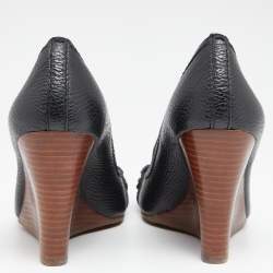 مملوكة مسبقًا حذاء كعب عالي توري برش ليتشيا جد أسود مقدمة مفتوحة نعل روكي مقاس 35.5