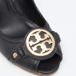 مملوكة مسبقًا حذاء كعب عالي توري برش ليتشيا جد أسود مقدمة مفتوحة نعل روكي مقاس 35.5