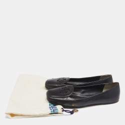 Pre Owned حذاء فلات باليه  توري برش روبي  جلد أسود مبطن بشعار مقاس 39