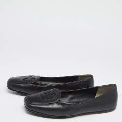 Pre Owned حذاء فلات باليه  توري برش روبي  جلد أسود مبطن بشعار مقاس 39