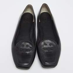 Pre Owned حذاء فلات باليه  توري برش روبي  جلد أسود مبطن بشعار مقاس 39