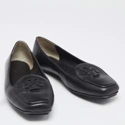 Pre Owned حذاء فلات باليه  توري برش روبي  جلد أسود مبطن بشعار مقاس 39