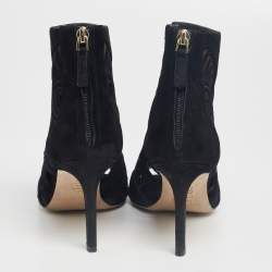 Pre Owned Tory Burch Black Suede Leyla Peep Toe Ankle Boots Size 39.5