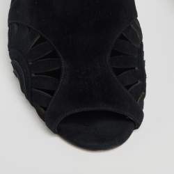 Pre Owned Tory Burch Black Suede Leyla Peep Toe Ankle Boots Size 39.5