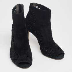 Pre Owned Tory Burch Black Suede Leyla Peep Toe Ankle Boots Size 39.5