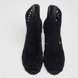 Pre Owned Tory Burch Black Suede Leyla Peep Toe Ankle Boots Size 39.5