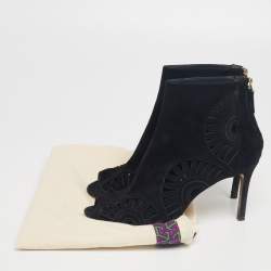 Pre Owned Tory Burch Black Suede Leyla Peep Toe Ankle Boots Size 39.5